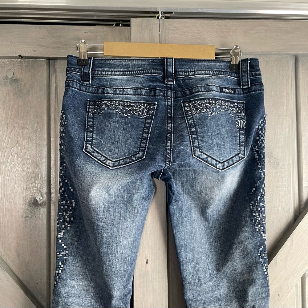Miss me ankle skinny jeans, size 29 frayed hem‎ basketweave embroidered legs - Picture 5 of 7